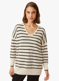 FLAME - Gestreepte Trui Van Alpacamix Met V-hals | Gestreepte