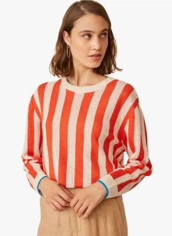 FELIXIA - Linnen Trui Met Ronde Hals En Strepen | Gestreepte