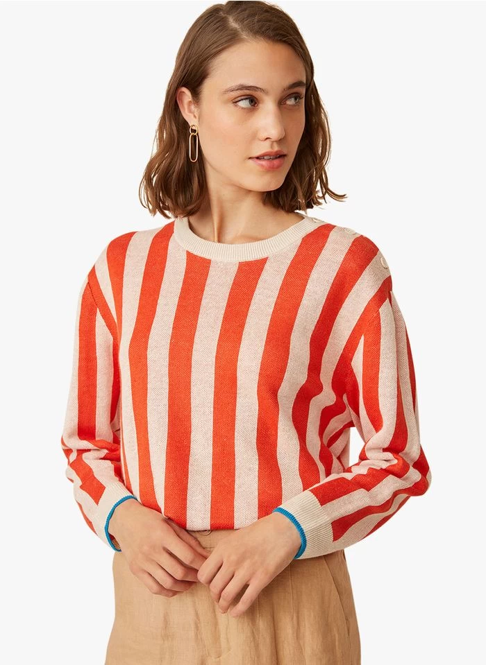 FELIXIA - Linnen Trui Met Ronde Hals En Strepen | Gestreepte 3 FELIXIA - Linnen Trui Met Ronde Hals En Strepen | Gestreepte