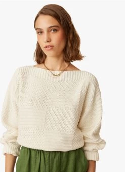 FIDJI - Trui Met Boothals Katoenblend | Beige