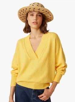 FREDDY - Trui Met V-hals Katoenblend | Geel