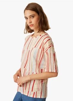 IDA - Gestreept, Linnen T-shirt Met Ronde Hals | Veelkleurig -Wilson.NL 3985184