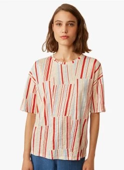 IDA - Gestreept, Linnen T-shirt Met Ronde Hals | Veelkleurig -Wilson.NL 3985185