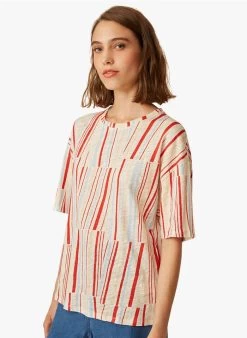 IDA - Gestreept, Linnen T-shirt Met Ronde Hals | Veelkleurig