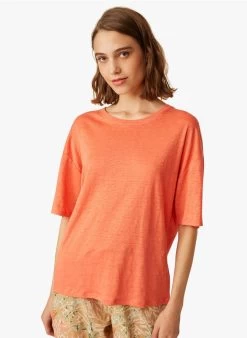 IDALINE - Linnen T-shirt Met Ronde Hals | Rood -Wilson.NL 3985189