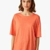 IDALINE - Linnen T-shirt Met Ronde Hals | Rood
