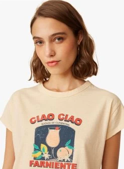 IANAELLE - T-shirt Met Zeefdruk Linnen/katoenblend | Beige