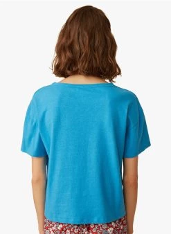 IANIS - T-shirt Met Ronde Hals Linnen/katoenblend | Blauw -Wilson.NL 3985195