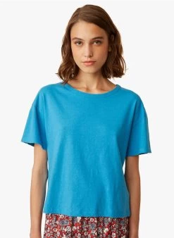 IANIS - T-shirt Met Ronde Hals Linnen/katoenblend | Blauw -Wilson.NL 3985196