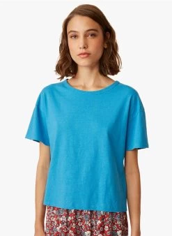 IANIS - T-shirt Met Ronde Hals Linnen/katoenblend | Blauw -Wilson.NL 3985198
