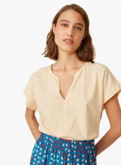 IANTO - Blouse Met Tuniekhals Linnen/katoenblend | Beige