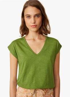 IRIS - Recht T-shirt Met V-hals Katoenblend | Groen -Wilson.NL 3985205
