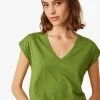 IRIS - Recht T-shirt Met V-hals Katoenblend | Groen