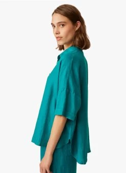 ELISA - Wijde, Soepelvallende, Linnen Blouse | Blauw -Wilson.NL 3985217