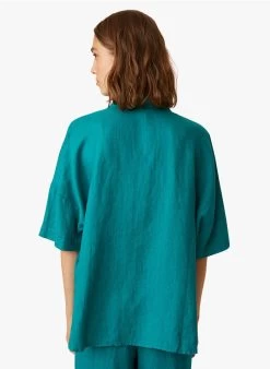 ELISA - Wijde, Soepelvallende, Linnen Blouse | Blauw -Wilson.NL 3985218