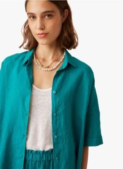 ELISA - Wijde, Soepelvallende, Linnen Blouse | Blauw