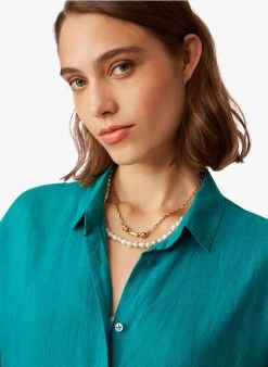 ELISA - Wijde, Soepelvallende, Linnen Blouse | Blauw -Wilson.NL 3985221