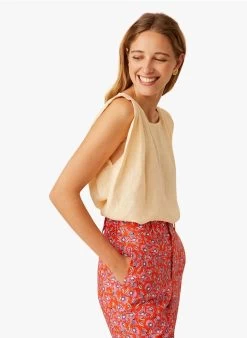 ELI - Linnen Blouse Met Ronde Hals | Beige