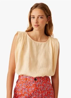 ELI - Linnen Blouse Met Ronde Hals | Beige -Wilson.NL 3985226