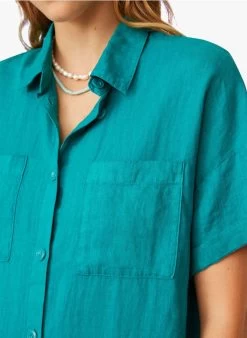 ELINE - Korte, Linnen Jurk Met Klassieke Kraag | Blauw -Wilson.NL 3985252