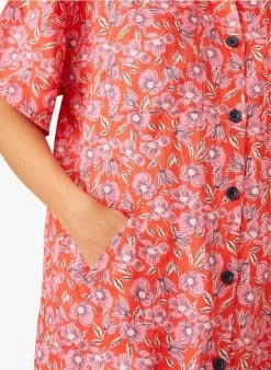 ELEANA - Linnen Overhemdjurk Met Bloemenprint | Rood -Wilson.NL 3985264
