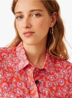 ELEANA - Linnen Overhemdjurk Met Bloemenprint | Rood -Wilson.NL 3985265