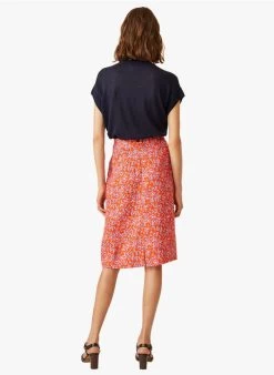 ELEN - Halflange, Linnen Rok Met Print | Rood -Wilson.NL 3985271
