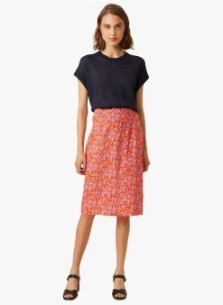 ELEN - Halflange, Linnen Rok Met Print | Rood -Wilson.NL 3985273