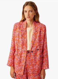 ELENIE - Linnen Blazer Met Bloemenprint | Rood