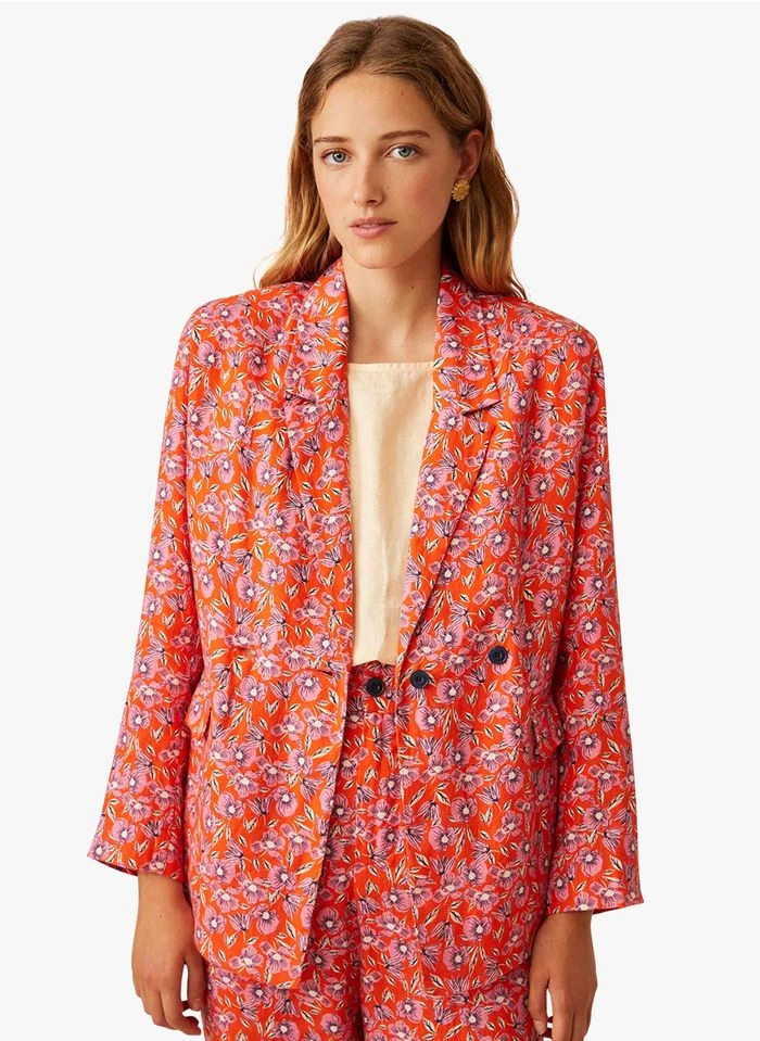 ELENIE - Linnen Blazer Met Bloemenprint | Rood 3 ELENIE - Linnen Blazer Met Bloemenprint | Rood