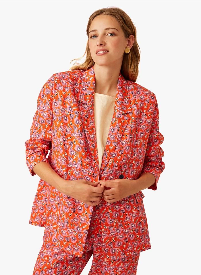 ELENIE - Linnen Blazer Met Bloemenprint | Rood 7 ELENIE - Linnen Blazer Met Bloemenprint | Rood - Image 5