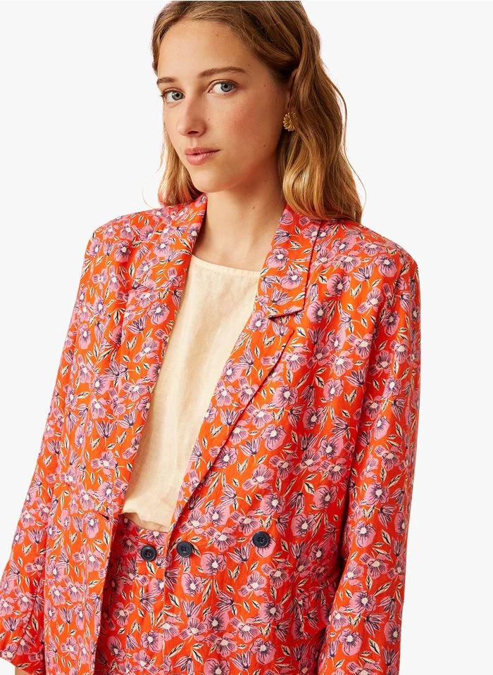 ELENIE - Linnen Blazer Met Bloemenprint | Rood 5 ELENIE - Linnen Blazer Met Bloemenprint | Rood - Image 3