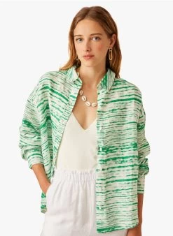 ERIC - Ruimvallende, Linnen Blouse Met Tie-dyeprint | Groen