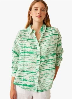 ERIC - Ruimvallende, Linnen Blouse Met Tie-dyeprint | Groen 14 ERIC - Ruimvallende, Linnen Blouse Met Tie-dyeprint | Groen -Wilson.NL 3985286