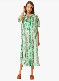 ERINE - Linnen Overhemdjurk Met Tie-dyeprint | Groen -Wilson.NL 3985288