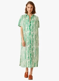 ERINE - Linnen Overhemdjurk Met Tie-dyeprint | Groen -Wilson.NL 3985289