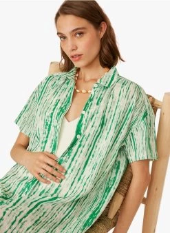ERINE - Linnen Overhemdjurk Met Tie-dyeprint | Groen -Wilson.NL 3985290