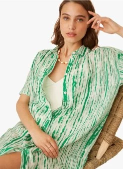 ERINE - Linnen Overhemdjurk Met Tie-dyeprint | Groen -Wilson.NL 3985291