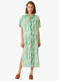 ERINE - Linnen Overhemdjurk Met Tie-dyeprint | Groen