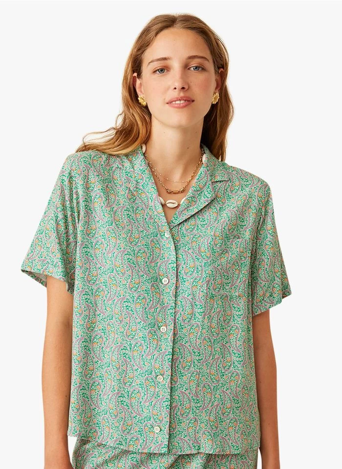 ESTELLE - Blouse Met Cubaanse Kraag En Print | Groen 6 ESTELLE - Blouse Met Cubaanse Kraag En Print | Groen - Image 4