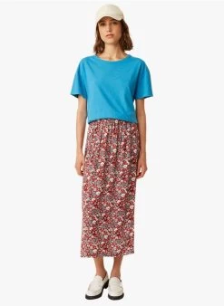 EVELY - Halflange Rok Met Print | Rood