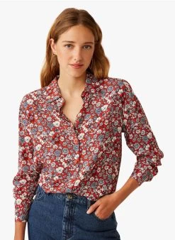 EVELYSE - Blouse Met Klassieke Kraag En Print | Rood