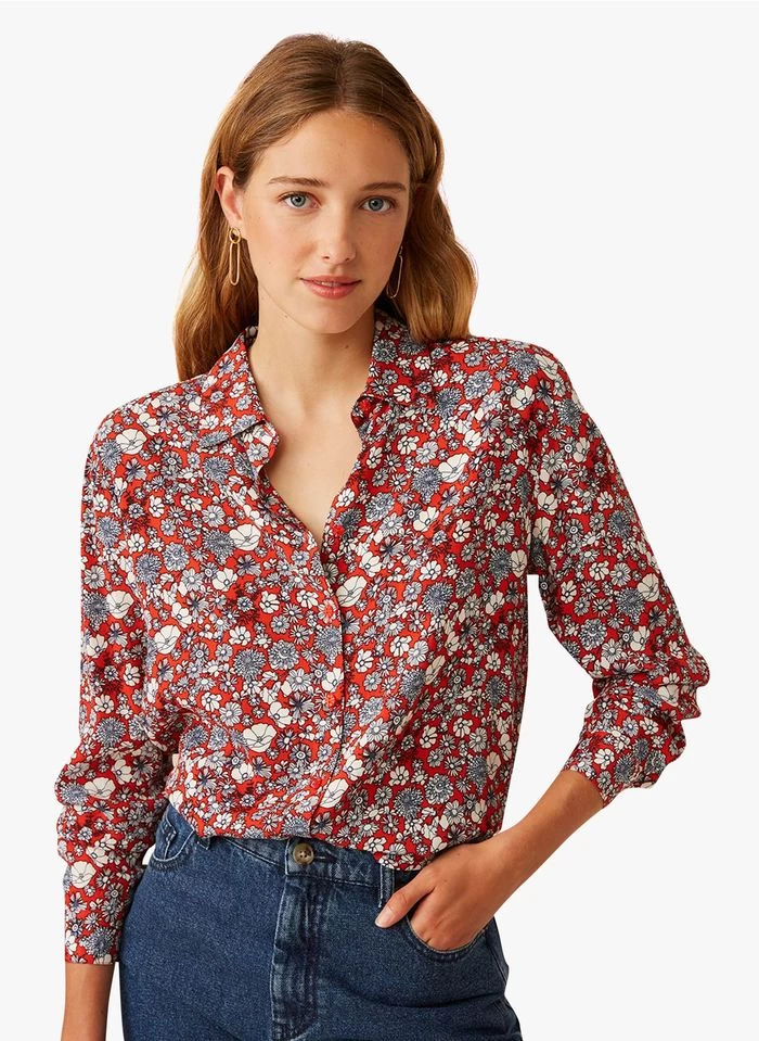 EVELYSE - Blouse Met Klassieke Kraag En Print | Rood 3 EVELYSE - Blouse Met Klassieke Kraag En Print | Rood