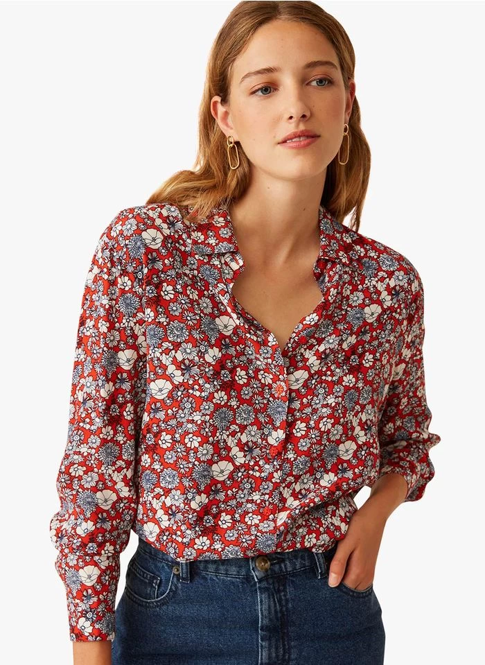 EVELYSE - Blouse Met Klassieke Kraag En Print | Rood 7 EVELYSE - Blouse Met Klassieke Kraag En Print | Rood - Image 5