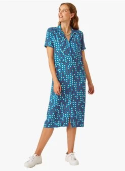 EUGENIE - Halflange Jurk Met Reverskraag En Print | Blauw -Wilson.NL 3985377