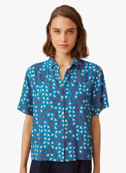 EUGENE - Blouse Met Klassieke Kraag En Print | Blauw -Wilson.NL 3985385