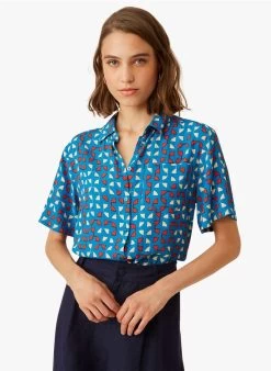 EUGENE - Blouse Met Klassieke Kraag En Print | Blauw