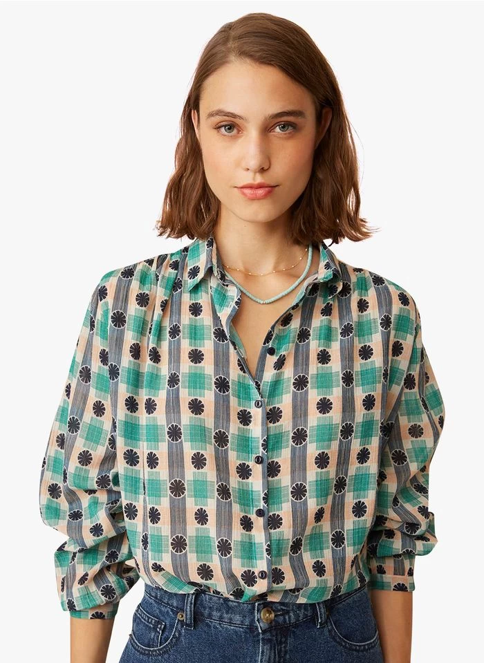 EBONY - Katoenen Blouse Met Ruitjesprint | Groen 7 EBONY - Katoenen Blouse Met Ruitjesprint | Groen - Image 5