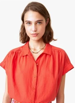 EGLANTINE - Katoenen Blouse Met Overhemdkraagje | Rood