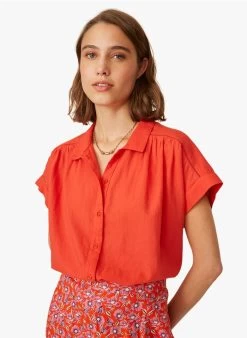 EGLANTINE - Katoenen Blouse Met Overhemdkraagje | Rood -Wilson.NL 3985411